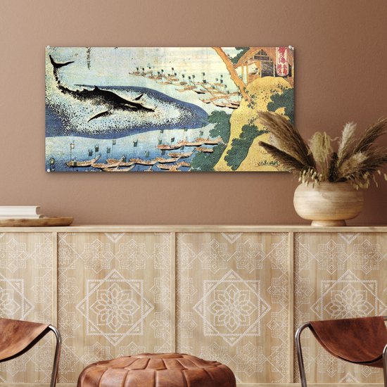 MuchoWow® Peinture sur verre 80x40 cm - Peinture acrylique sur verre - Une baleine à Goto - Peinture de Katsushika Hokusai - Photo sur verre - Peintures