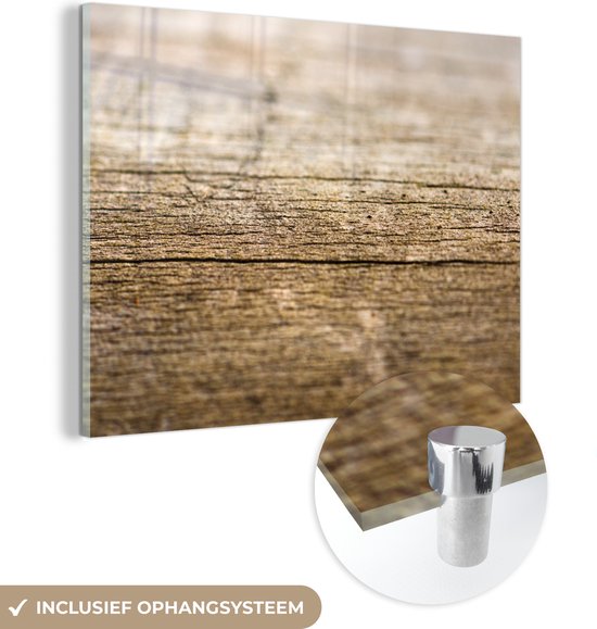 MuchoWow® Glasschilderij 120x90 cm - Schilderij acrylglas - Structuur van een houten plank - Foto op glas - Schilderijen