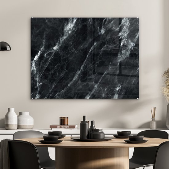 MuchoWow® Peinture sur verre 80x60 cm - Peinture sur verre acrylique - Marbre - Zwart - Luxe - Photo sur verre - Peintures
