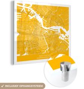 MuchoWow® Glasschilderij 50x50 cm - Schilderij acrylglas - Stadskaart - Amsterdam - Oranje - Foto op glas - Schilderijen - Plattegrond