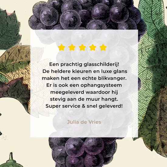 MuchoWow® Peinture sur Verre - Une Illustration de Raisins sur une Vigne - 80x60 cm - Peintures sur Verre Peintures - Photo sur Glas