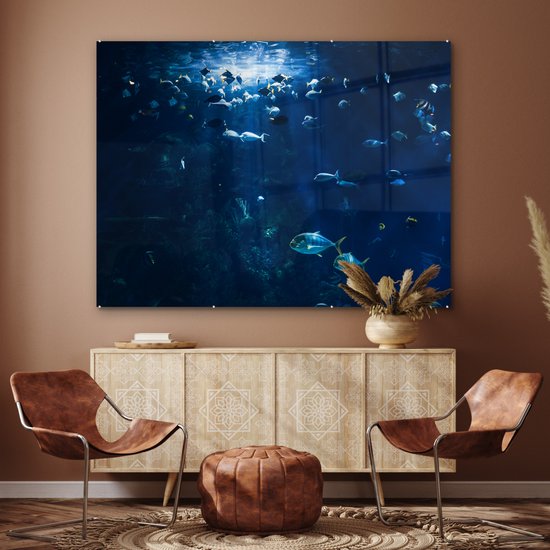 MuchoWow® Peinture sur verre - Pêche dans un aquarium en Norvège - 160x120 cm - Peintures sur verre acrylique - Photo sur Glas