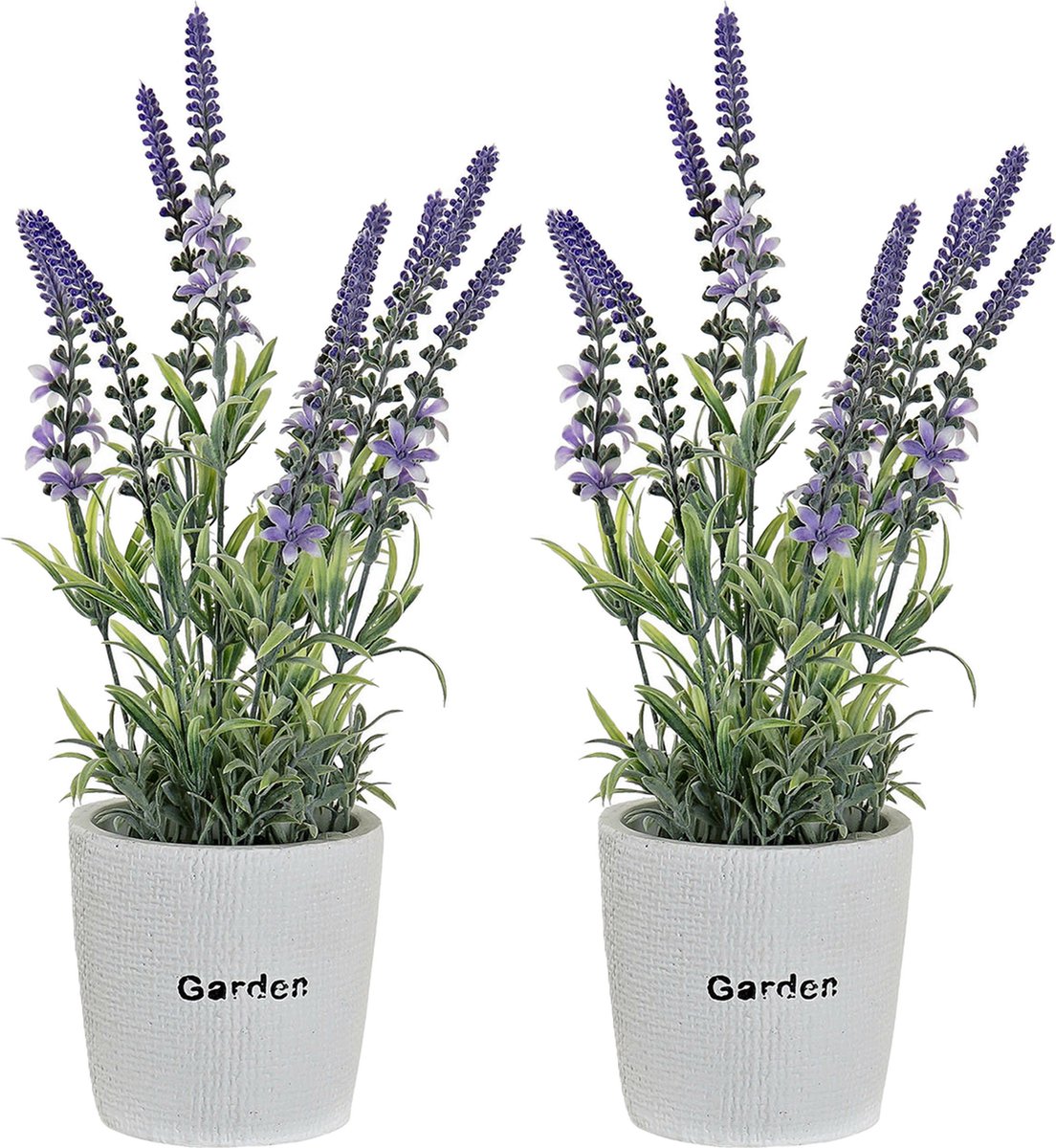 Items Kunstplant/bloem Lavendel - 2x - in bloempot - paarse bloemen - 10 x 36 cm
