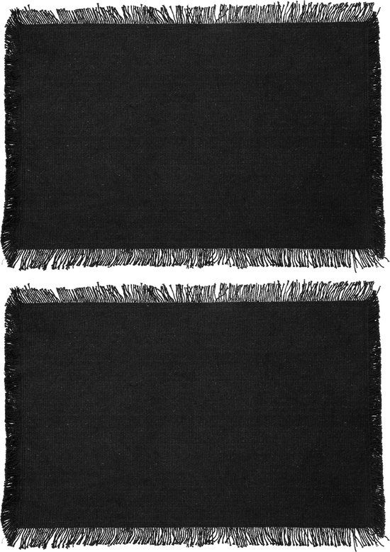 Secret de Gourmet placemats Kenya 10x zwart 45 x 30 cm katoen met franjes