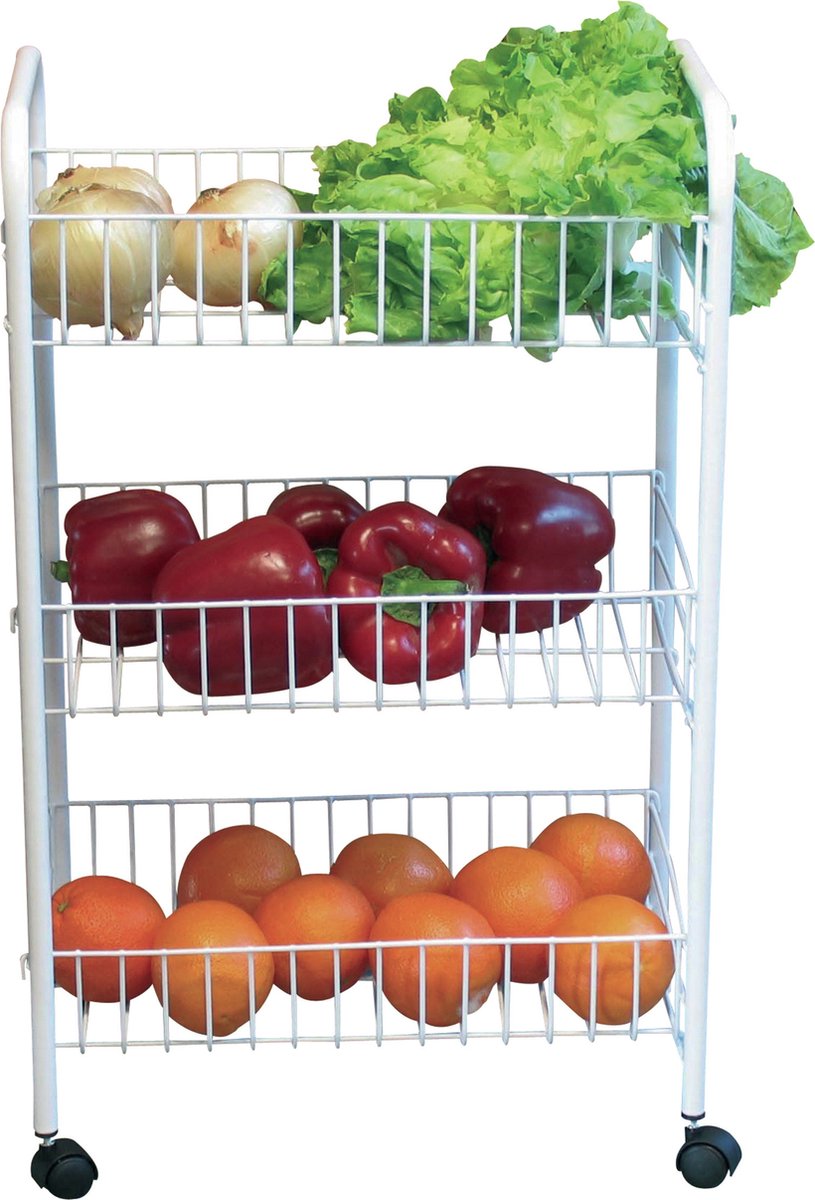 MSV Keuken/badkamer trolley - metaal - wit - met wielen - 41 x 26 x 63 cm