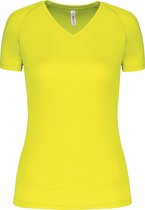 Damesportshirt 'Proact' met V-hals Fluorescent Yellow - XS