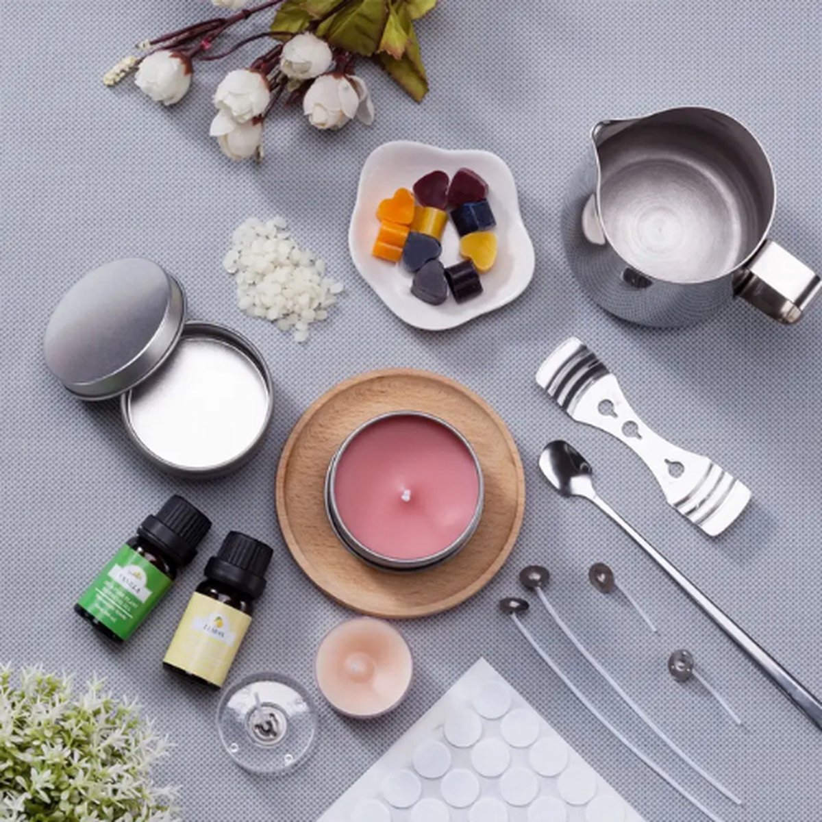 ZoeZo Design - Kaarsen maken starters set - L set - Perfect voor beginners - Zelf kaars maken - Hobby en creatief - incl. kubus kaars mal groot en klein - Candle making kit - Lonten - Geurolie - Gietvorm - Paraffine wax - Starterspakket — afbeelding 3