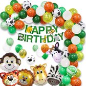 Anniversaire décoration jungle - décoration jungle avec ballons jungle et arche de ballons - guirlande jungle et ballons aluminium safari animaux - guirlande joyeux anniversaire