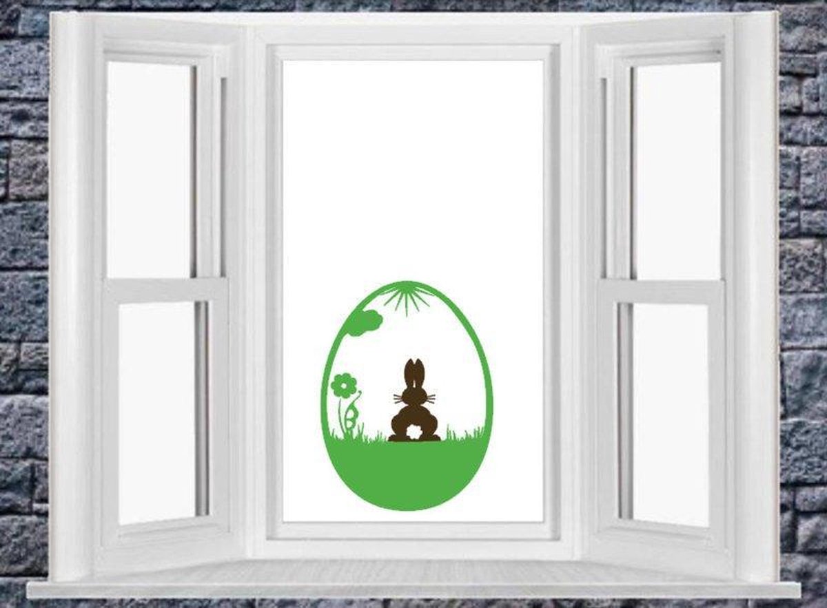 Herbruikbare raamsticker paasei met haas groen & bruin | Rosami