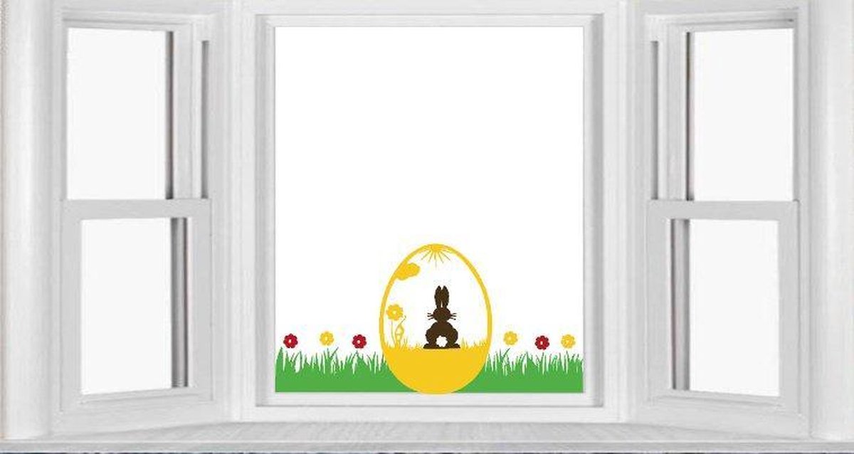 Herbruikbare raamsticker Pasen met gras, paasei / haas & bloemen | Rosami