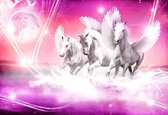 Fotobehang Winged Horse Pegasus Pink | XL - 208cm x 146cm | 130g/m2 Vlies