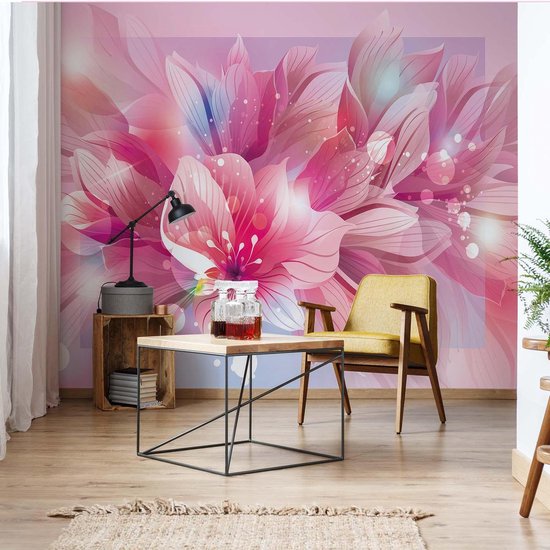 Papier peint Fleurs Nature Rose | XXXL - 416 cm x 254 cm | Polaire 130g / m2