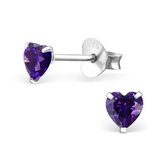 Aramat jewels ® - Kinder oorbellen met zirkonia hart 925 zilver paars 4mm