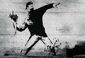 Fotobehang Banksy Graffiti Concrete | XXL - 312cm x 219cm | 130g/m2 Vlies