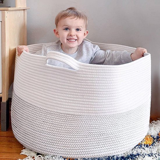 wasmand grote opbergmand van gevlochten katoenen touw voor vuile kleren in de