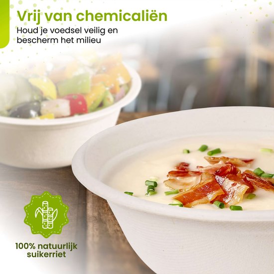 Lot De 100 Bols à Soupe Jetables Écologiques 350 Ml - Vaisselle Bio En Canne à Sucre Compostable Blanc