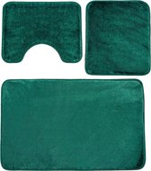 Badkamermattenset 3-delig, badkamertapijt, antislip, wasbaar, voor badkamer 80 x 50 cm badmat + 50 x 40 wc-mat, donkergroen, 80 x 50, set van 3 groen