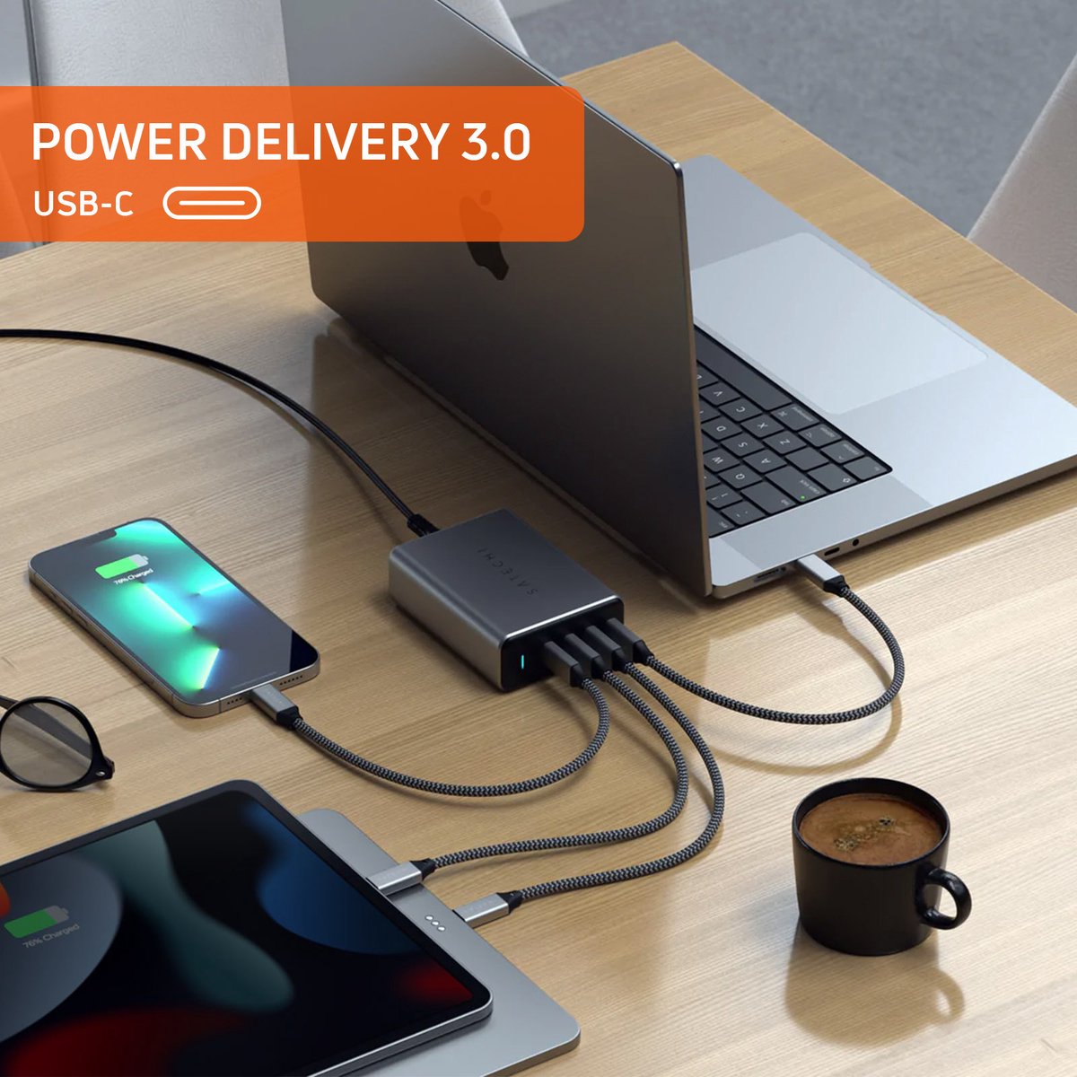 Satechi Chargeur Secteur 108W 2 USB-C Power Delivery + 2 USB