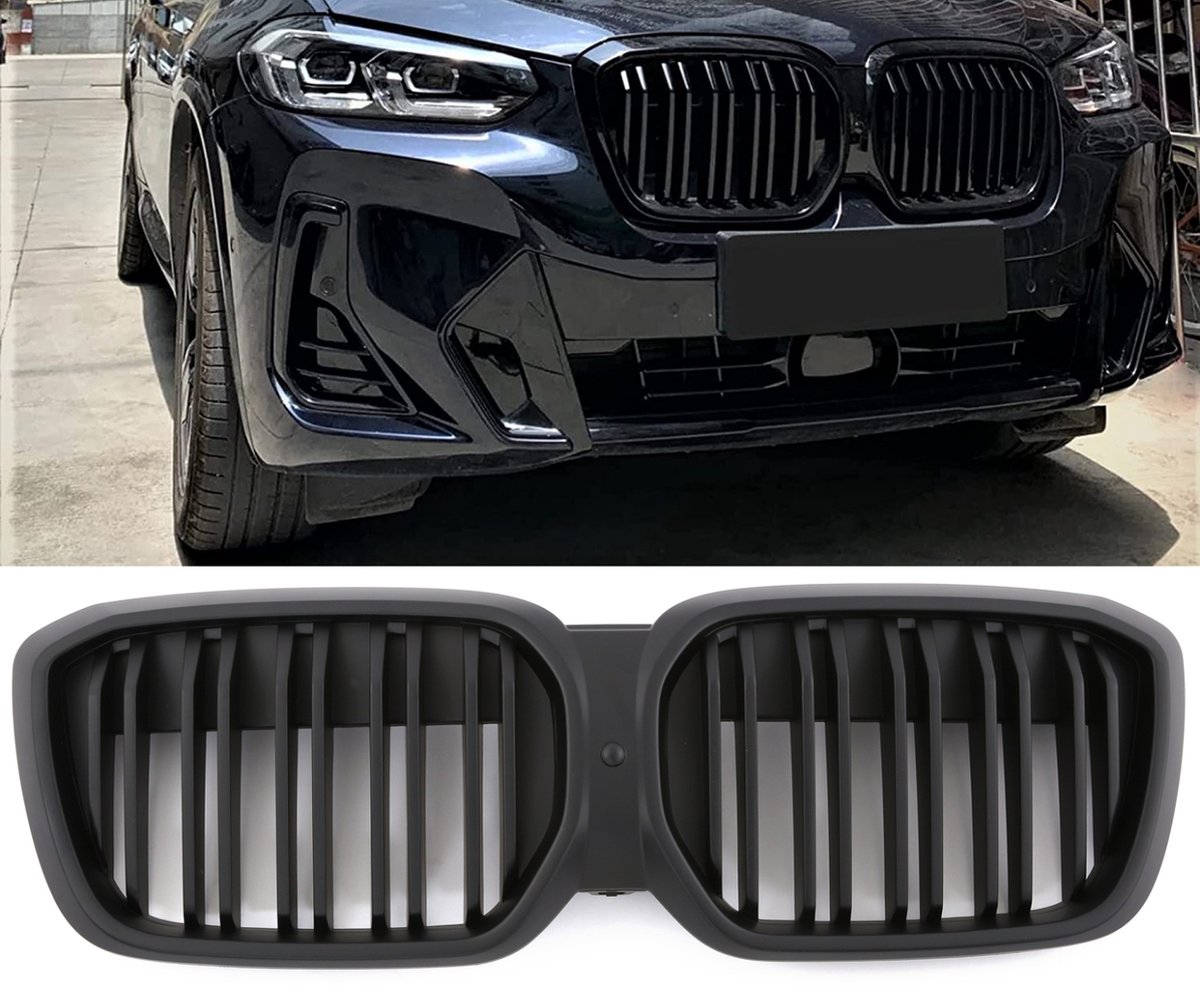 Sportieve Grille geschikt voor BMW iX3 G08 (Facelift) dubbele spijl mat zwart