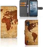 Telefoonhoesje Nokia C2 2nd Edition Wallet Bookcase Wereldkaart