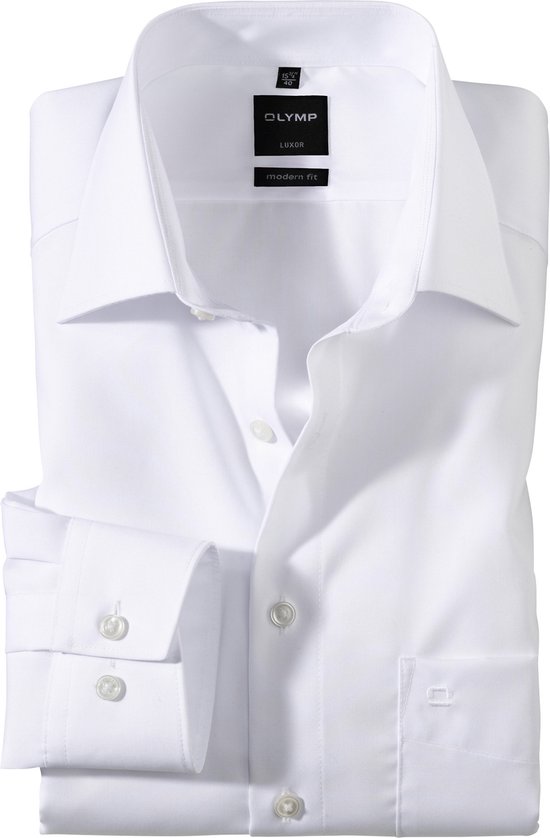OLYMP Luxor modern fit overhemd - wit - Strijkvrij - Boordmaat: 37