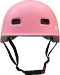 Casque PRO SPORT LIGHTS rose, vue de face, avec sangles et boucle noires.