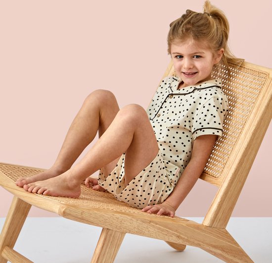 Little Label Pyjama Meisjes Maat 110-116/6Y - off white, zwart - Gestipt - Shortama - Zachte BIO Katoen