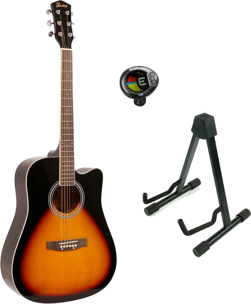 Fazley W40-SB akoestische western gitaar sunburst + statief + stemapparaat