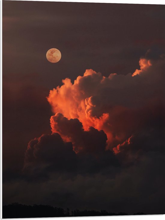 PVC Schuimplaat - Maan bij Wolken - 60x80 cm Foto op PVC Schuimplaat (Met Ophangsysteem)