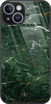 Hoesje geschikt voor iPhone 14 - Marble jade green - Luxe Hard Case - Marmer - Groen - ELLECHIQ