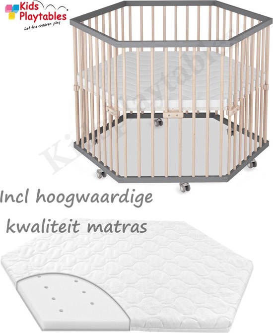 SÄMANN® Baby Box Zeshoekig grijs-naturel met matras met In hoogte  Verstelbare Bodem |... | bol