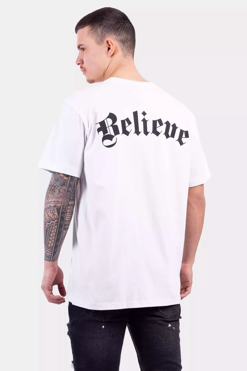 24 Uomo Believe T-Shirt Heren Wit - Maat: XL