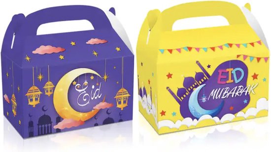 SUpoetry 12 Pièces Eid Mubarak Cadeau Sac, Sac Ramadan, Eid Sacs Cadeaux Avec Etiquette Autocollants, Sacs En Papier Kraft Ramadan, Sacs à Bonbons Eid Mubarak à Remplir, Emballage Cadeau