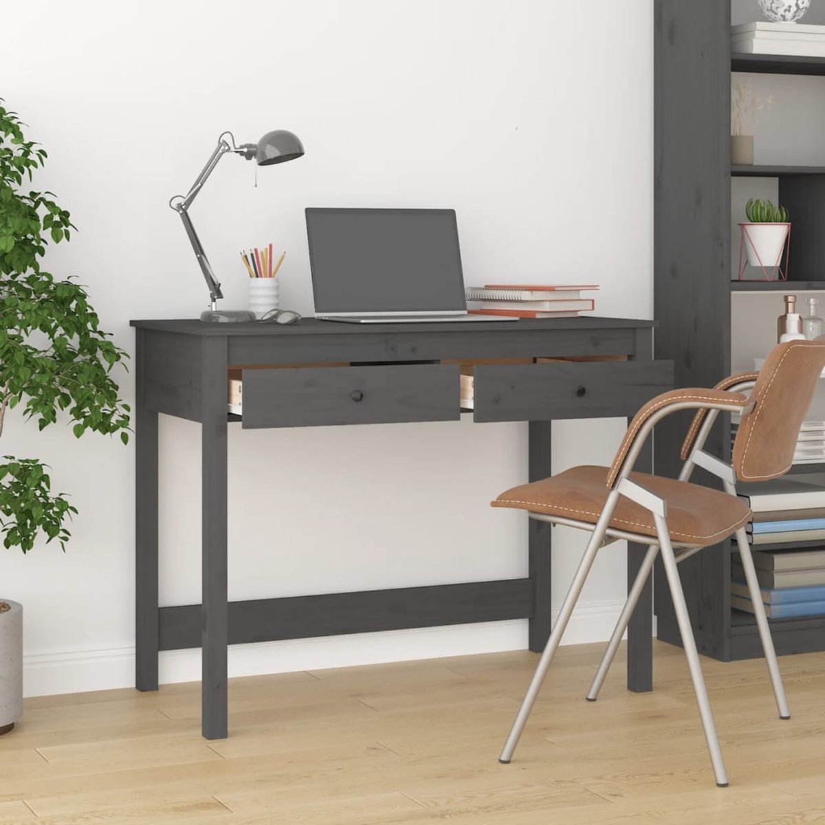 vidaXL Bureau 101x50x76,5 cm bewerkt hout betongrijs