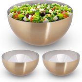 Relaxdays 3x saladeschaal rvs - serveerkom 3,5 liter - ronde saladekom - metalen schaal