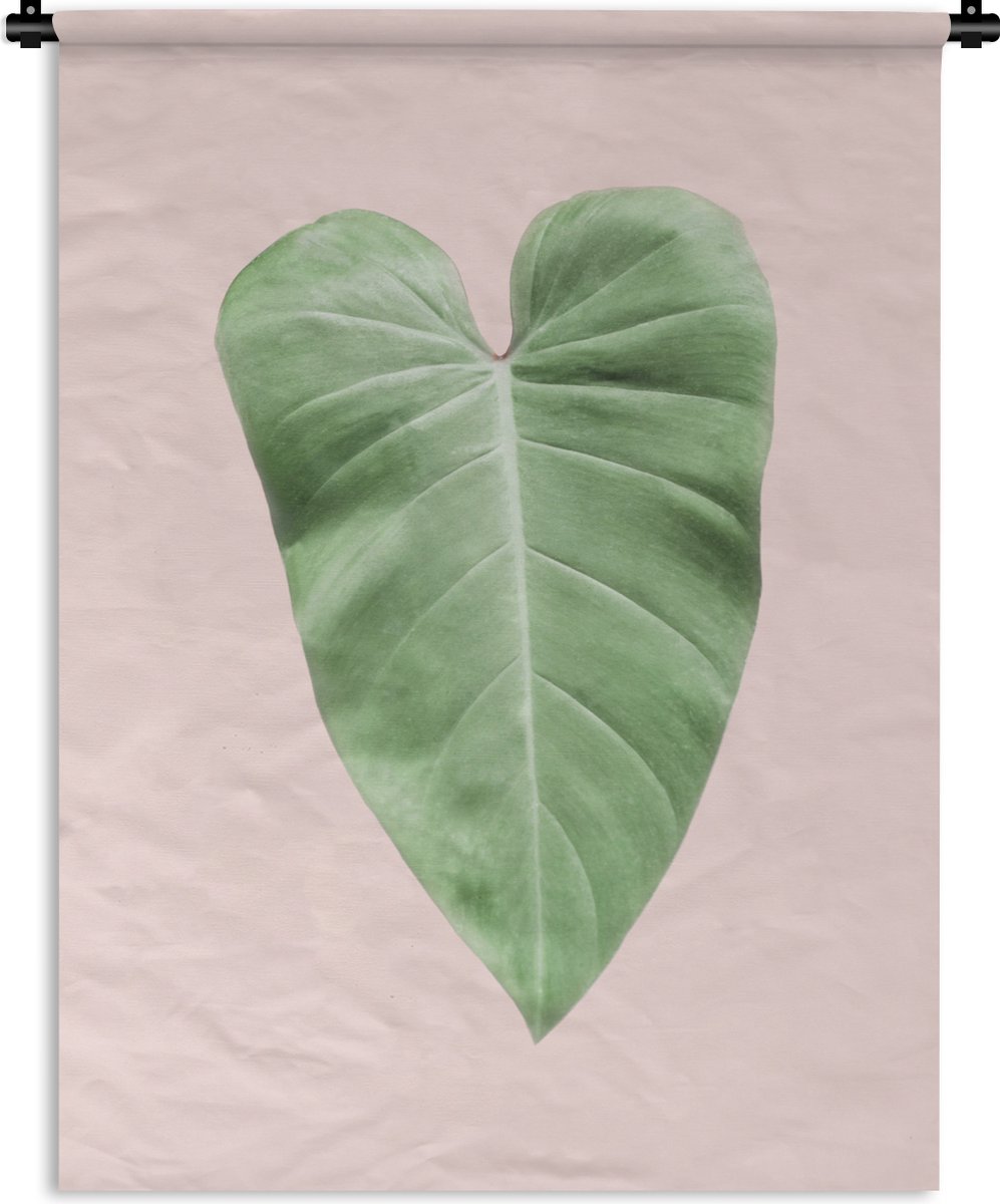 Wandkleed - Wanddoek - Blad - Groen - Natuur - Roze - 90x120 cm - Wandtapijt
