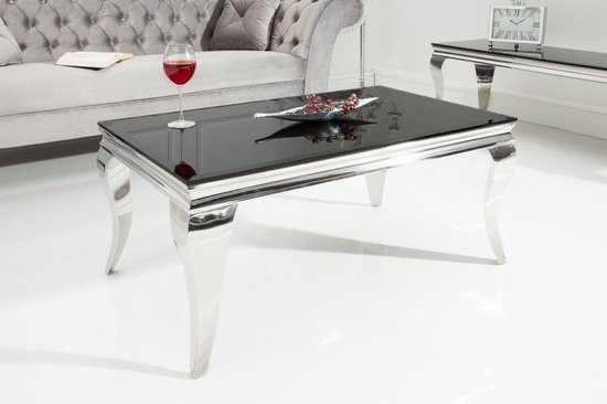 Elegante salontafel MODERN BAROK 100cm zilver met zwart opaal glas - 37352