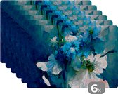 Set de Table - Napperons en Plastique - Fleurs - Bouquet - Peinture - Blauw - 45x30 cm - 6 pièces - Résistant à la Chaleur - Antidérapant - Pad - Amovible
