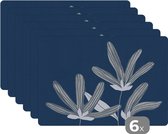 Placemat - Placemats kunststof - Bloemen - Blauw - Planten - Natuur - 45x30 cm - 6 stuks - Hittebestendig - Anti-Slip - Onderlegger - Afneembaar