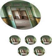 Onderzetters voor glazen - Rond - Deur - Groen - Architectuur - Glas - 10x10 cm - Glasonderzetters - 6 stuks