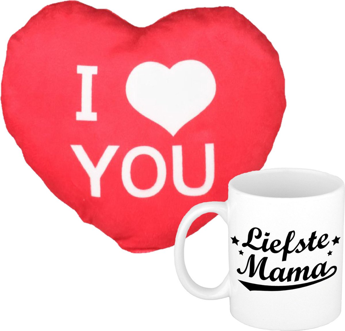 Liefste mama - mok/beker - 300 ml - incl. sierkussentje hart vorm - 12 cm