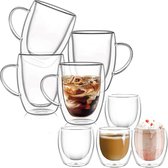 Set van 8 dubbelwandige glazen met handgrepen, 4 x 350 ml espressokopjes, 4 x 80 ml dubbelwandige glazen koffiemokken, dubbelwandige glazen voor cappuccino, warme en koude dranken, koffie, latte, wijn, thee