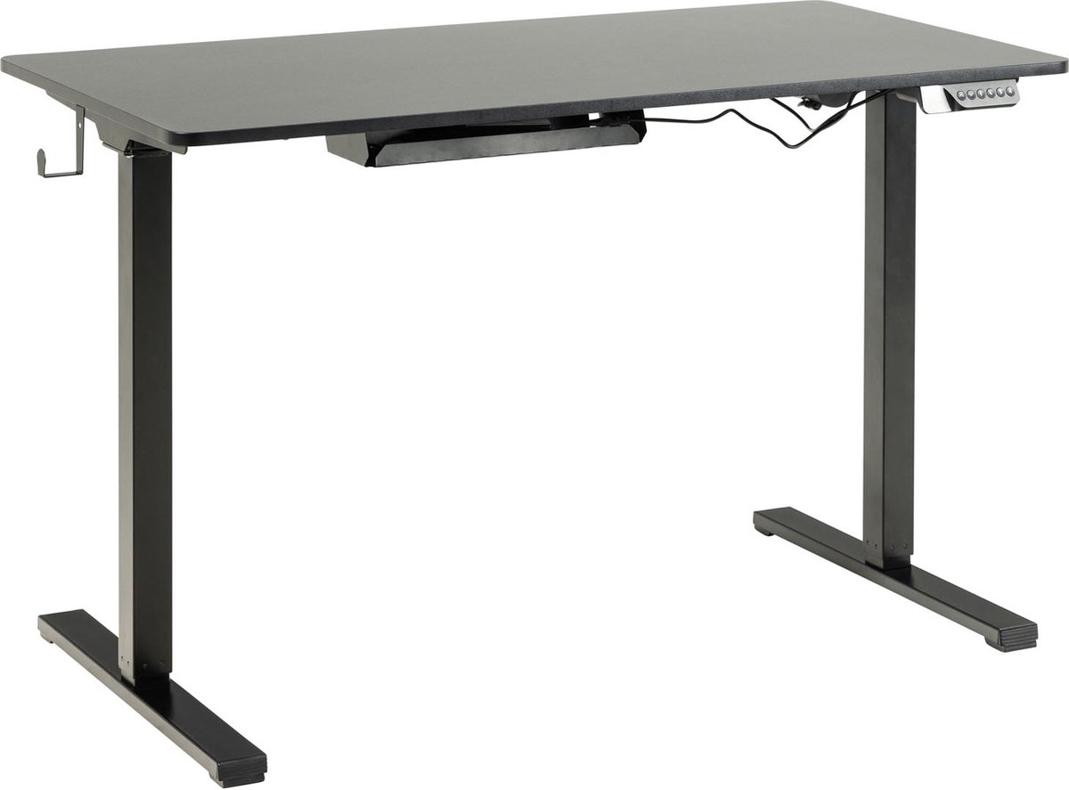 Verstelbare Bureau Garcia Met Haakjes - Zwart - Actona - Bureautafels - Zwart - Melamine; Spaanplaat; Staal