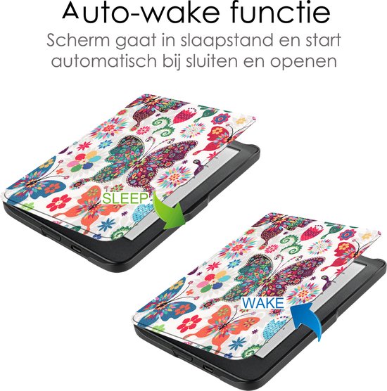 Hoes Geschikt voor Kobo Clara HD Hoesje Bookcase Cover Book Case Hoes Sleepcover - Vlinders van Merkloos — afbeelding 5