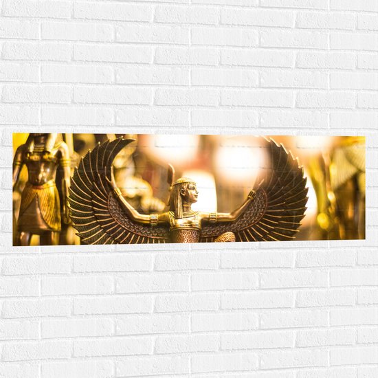Muursticker - Gouden Egyptisch Isis Beeldje - 120x40 cm Foto op Muursticker