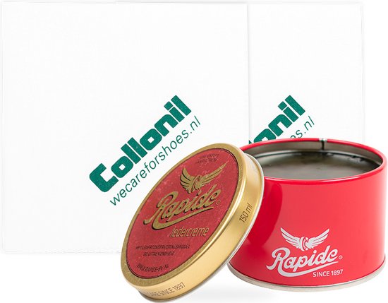 Rapide Ledercreme | set met 2 poetsdoeken | zwart