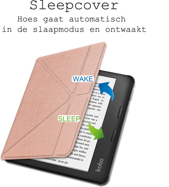 Hoes Geschikt voor Kobo Libra H2O Hoesje Bookcase Cover Hoes Trifold - Hoesje Geschikt voor Kobo Libra H2O Hoes Cover Case - Rosé Goud van RWBD. — afbeelding 3