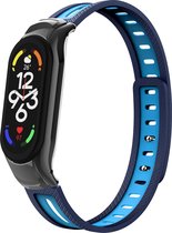 Siliconen Smartwatch bandje - Geschikt voor Xiaomi Mi Band 7 sport bandje met frame - duo blauw - Strap-it Horlogeband / Polsband / Armband