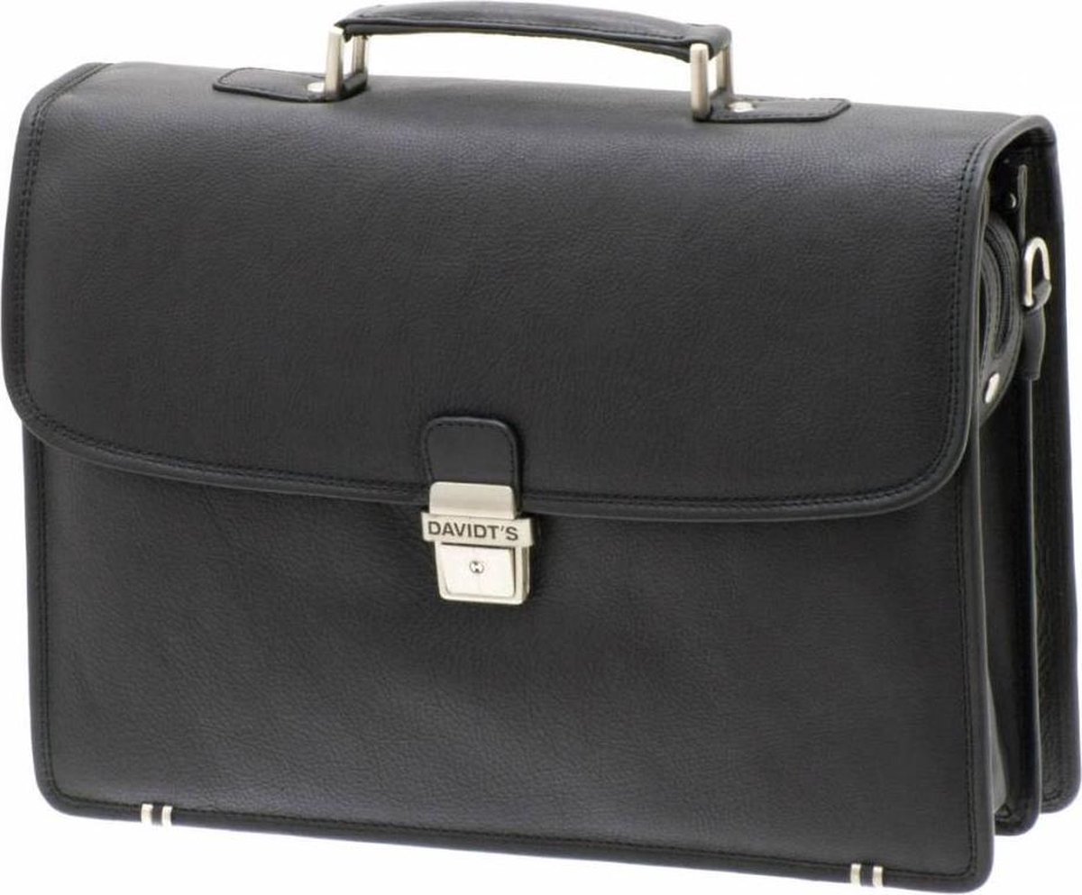 zakelijke schoudertas - 15 laptop - leer - zwart