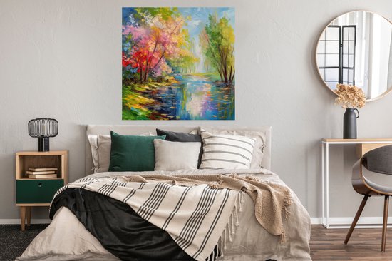 Poster Peinture à l'huile - Paysage - Nature - Coloré - 100x100 cm XXL